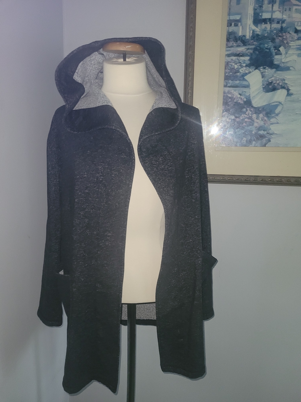 Hooded Open-Front Cardigan Sweater - Dark Gray